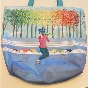 Colorful Tote Bag with Book Design - Never Used